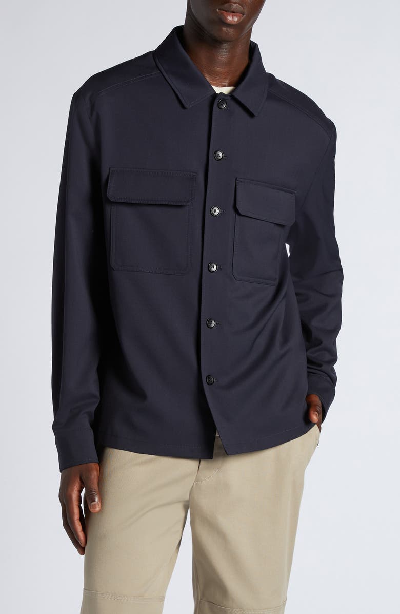 Moncler Stretch Virgin Wool Blend Overshirt, Main, color,