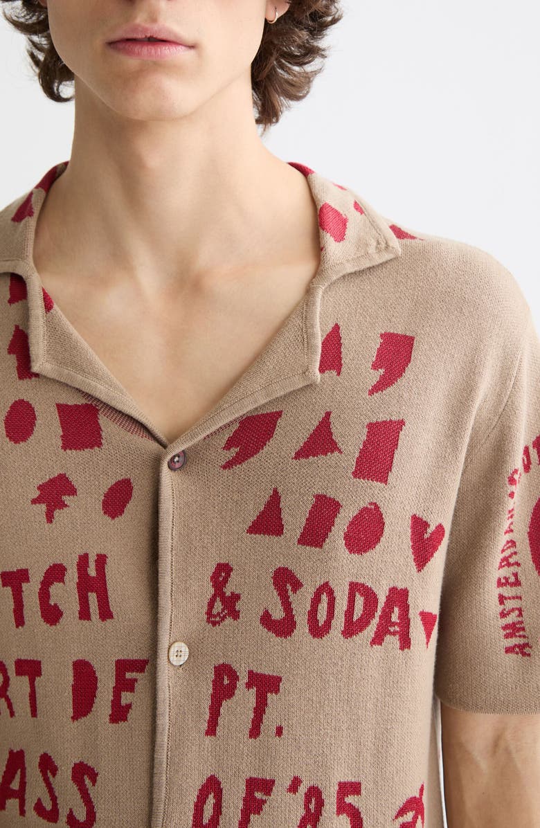 Scotch & Soda Jacquard Knit Camp Shirt, Alternate, color, Plaza Taupe