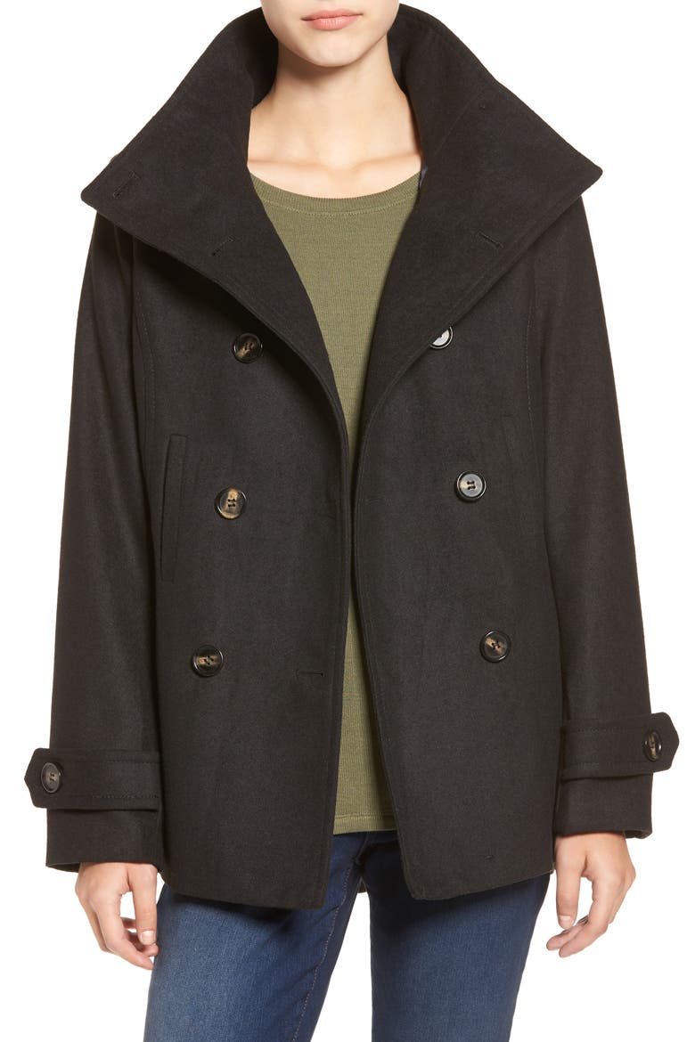 Double Breasted Peacoat, Main, color, BLACK