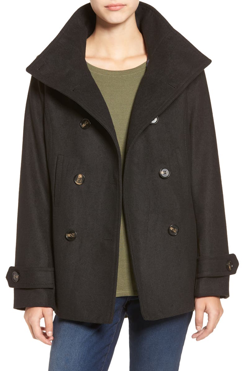 Thread & Supply Double Breasted Peacoat, Main, color, Black