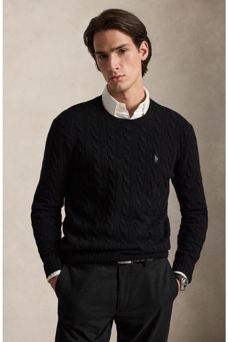 Wool & Cashmere Cable-Knit Sweater, Alternate, color, BLACK