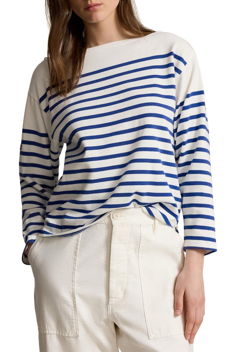 Stripe Mariner Cotton T-Shirt, Main, color, DECKWASH WHITE/ BRILL SAPPHIRE
