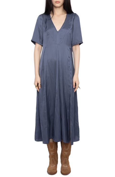 Rodalan V-Neck Satin Midi Dress