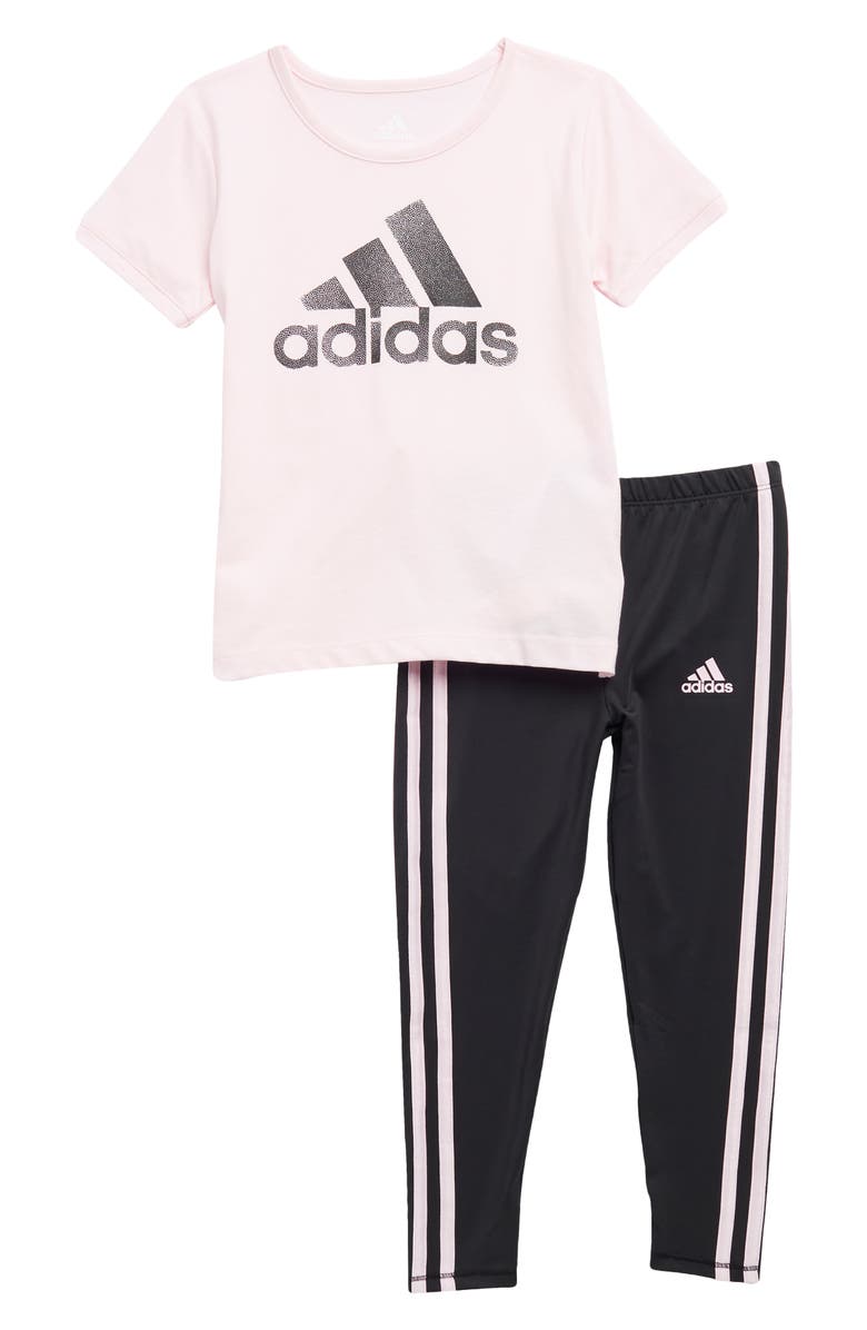 adidas Kids' Cotton T-Shirt & 3-Stripes Tights Set, Main, color,