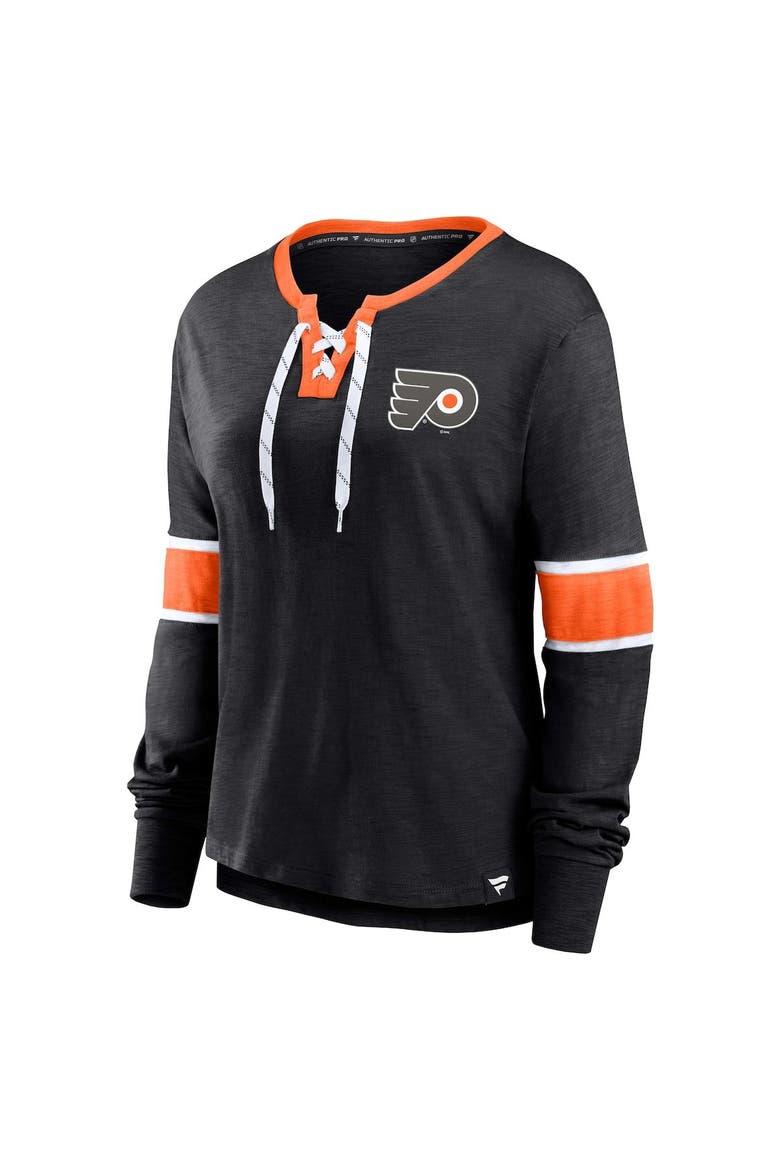 Women's Fanatics Branded Black Philadelphia Flyers Effervescent Exclusive Lace-Up Long Sleeve T-Shirt, Alternate, color, Black