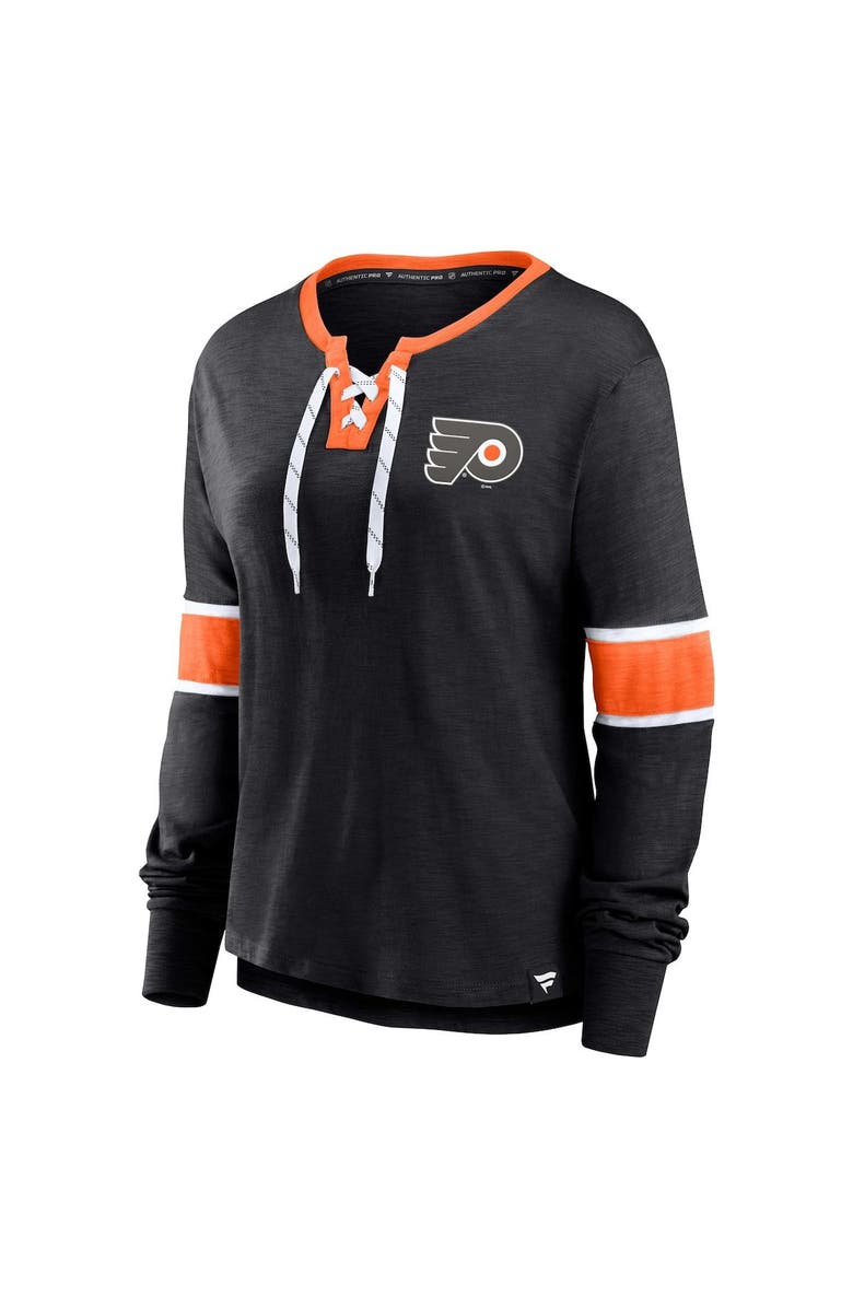 FANATICS Women's Fanatics Branded Black Philadelphia Flyers Effervescent Exclusive Lace-Up Long Sleeve T-Shirt, Alternate, color, 