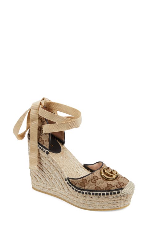 Pilar GG Ankle Tie Espadrille Platform Wedge (Women)