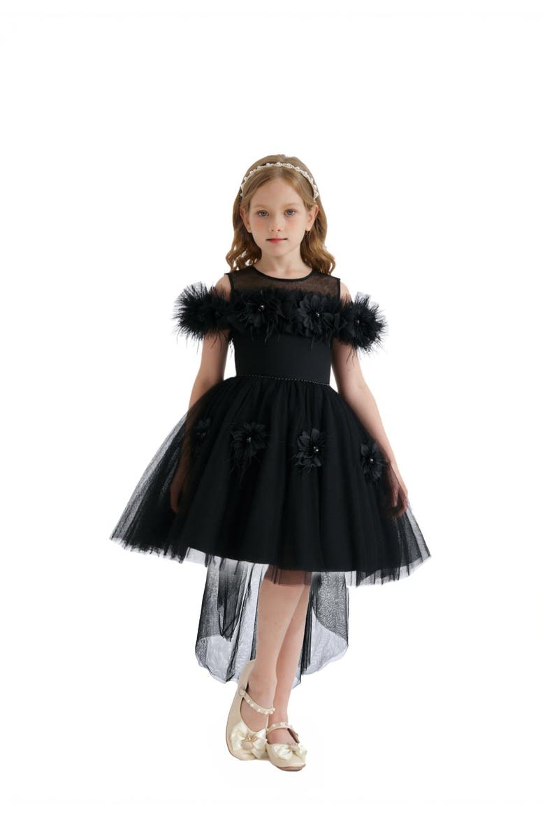 Feather Bow Dress, Alternate, color, Black