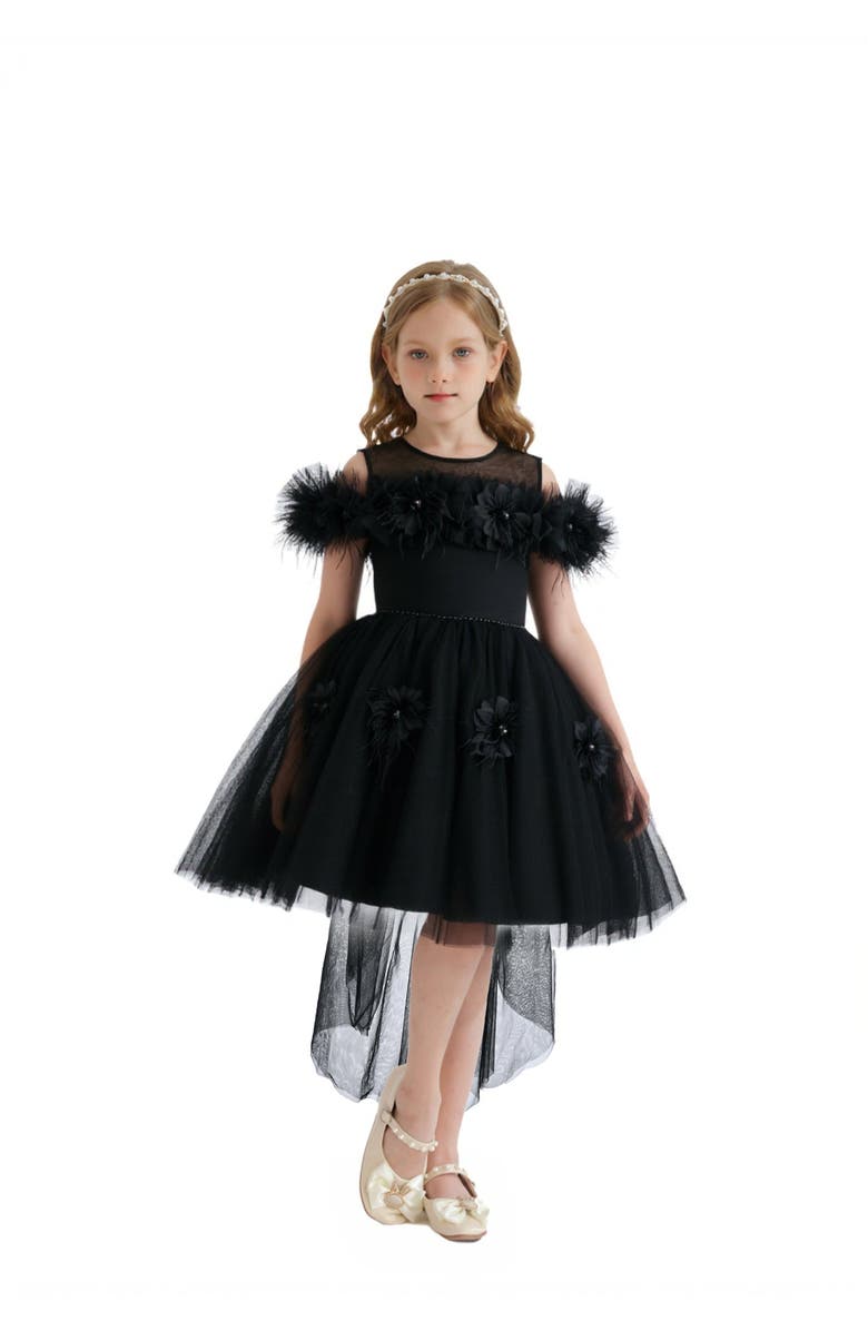 Tulleen Feather Bow Dress, Alternate, color, Black