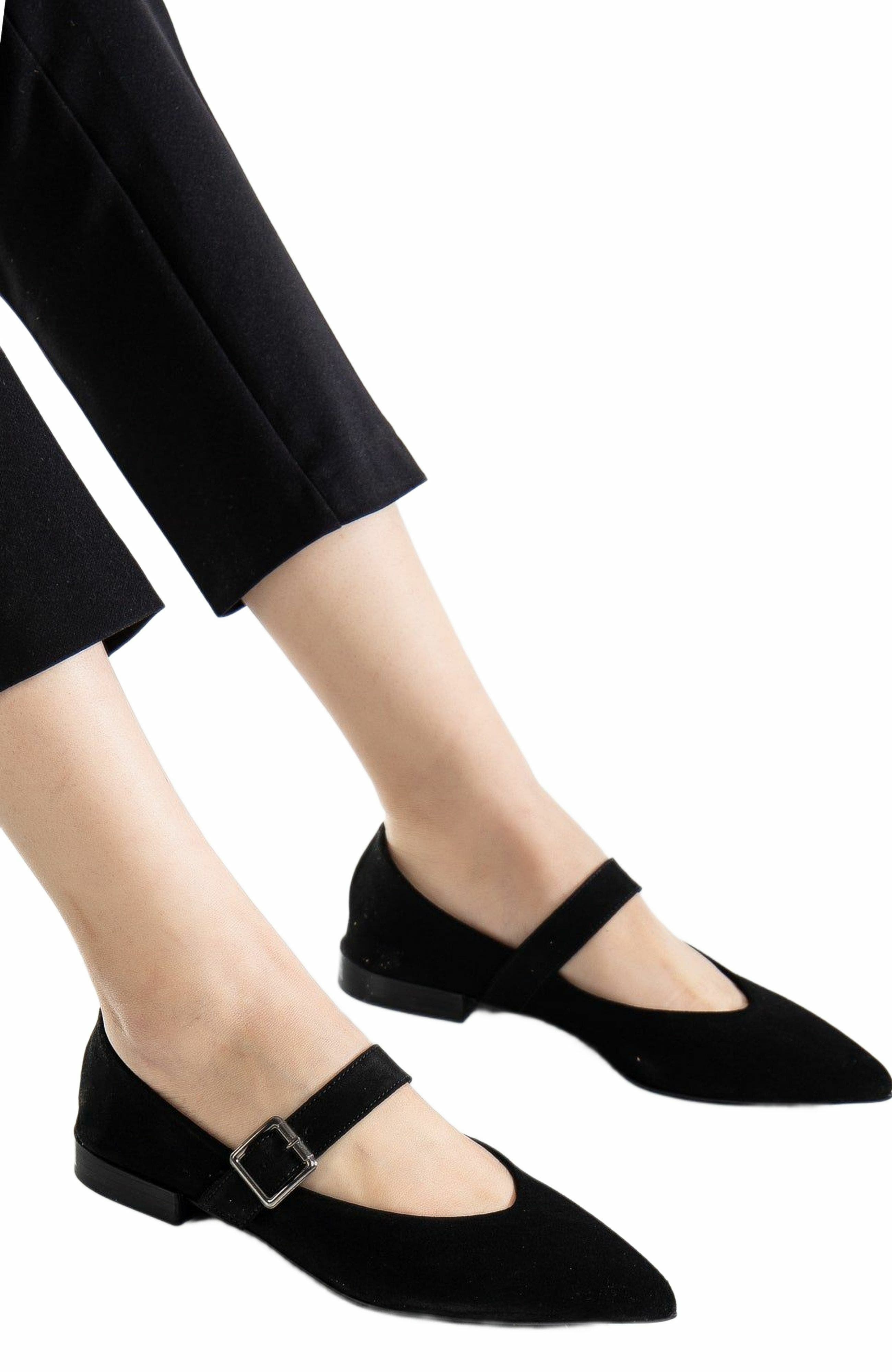 Forever & Always Shoes Willow Leather Mary Jane Flats, Alternate, color, Black Suede Leather