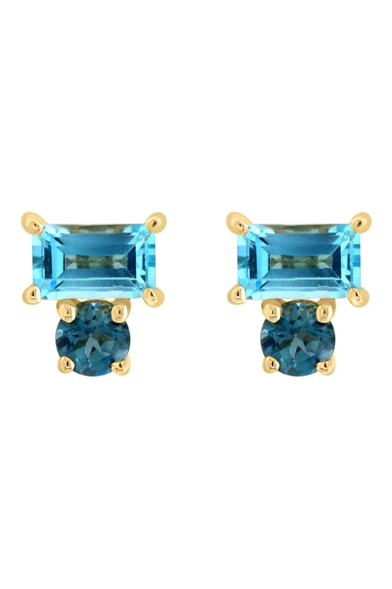 14K Gold Londo Blue Topaz & Emerald Stud Earrings, Main, color, BLUE