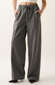 Modenaire Wide-Leg Front-Seam Elastic Drawstring Waist Trousers