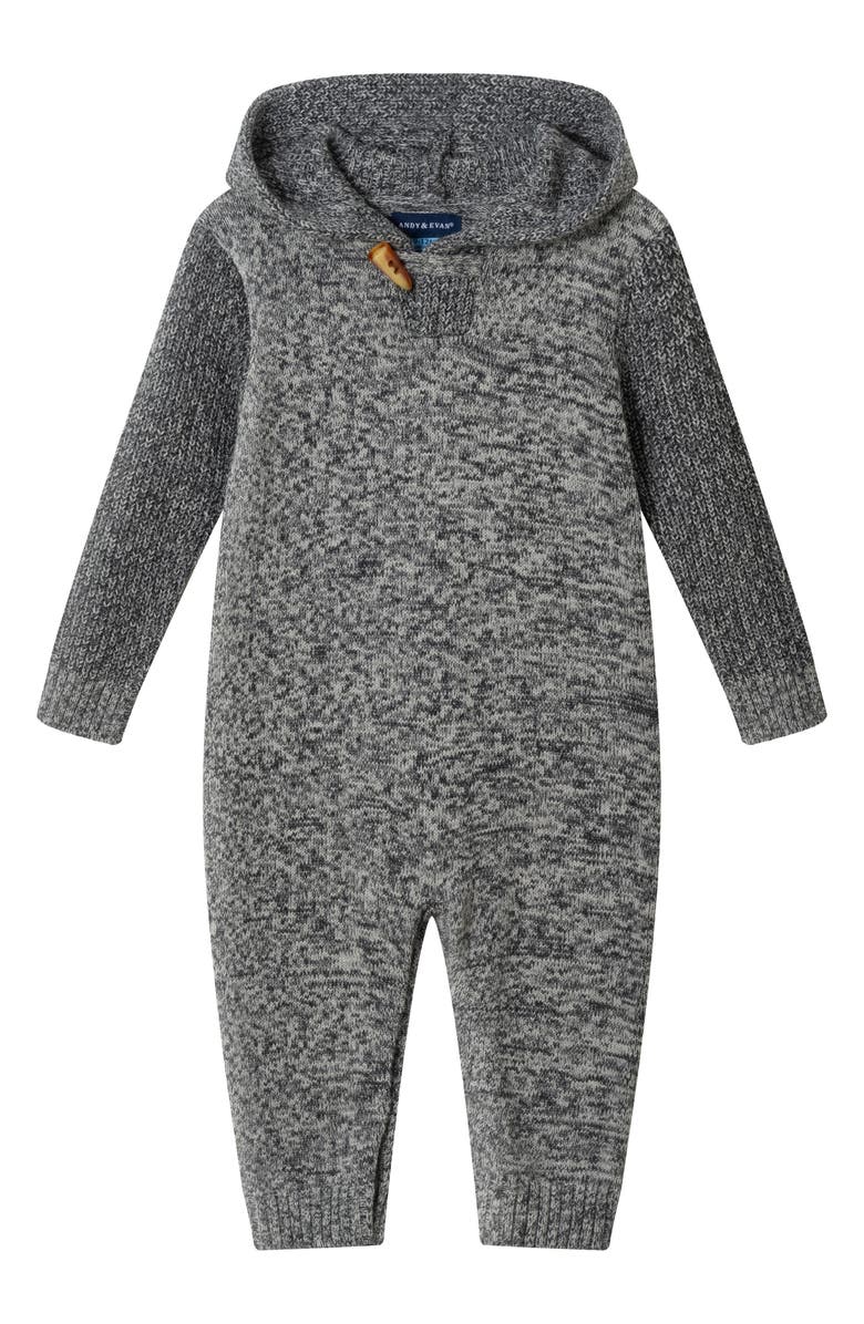 Andy & Evan Hooded Cotton Sweater Romper, Main, color, Grey Heather