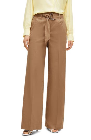Hugo Boss Relaxed-fit Trousers In A Linen Blend In Iconic Camel