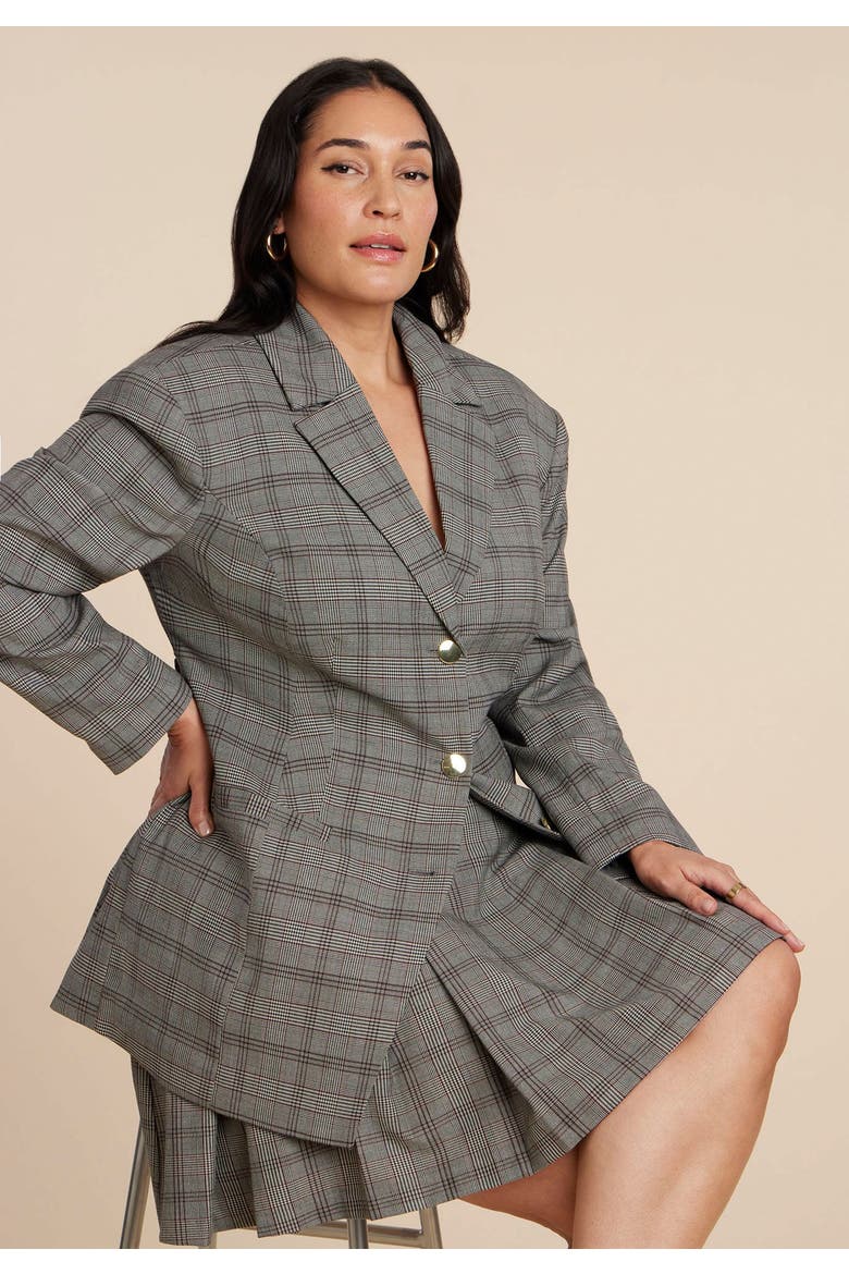Nipped Waist Blazer With Back Adjuster, Alternate, color, GREY PLAID