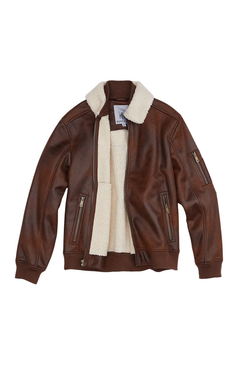 Rainforest Faux Shearling Lined Faux Leather Bomber Jacket, Alternate, color, 