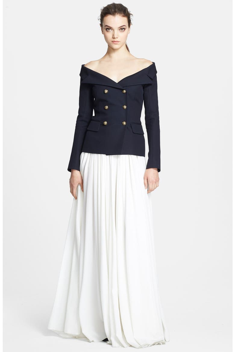 'Serge' Off Shoulder Wool Jacket, Alternate, color, NAVY