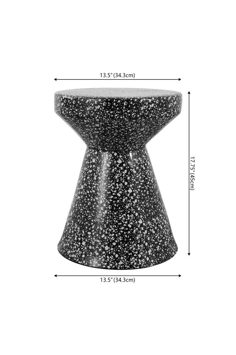Xenia Modern Terrazzo Ceramic Outdoor Garden Stool, Hourglass Accent Side Table & Plant Stand for Patio or Living Room, Alternate, color, Black/White