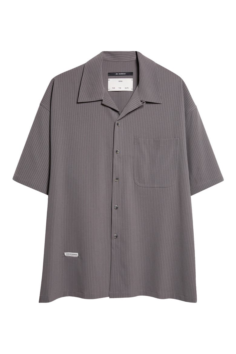 Gym Pinstripe Gabardine Camp Shirt, Alternate, color, GREY
