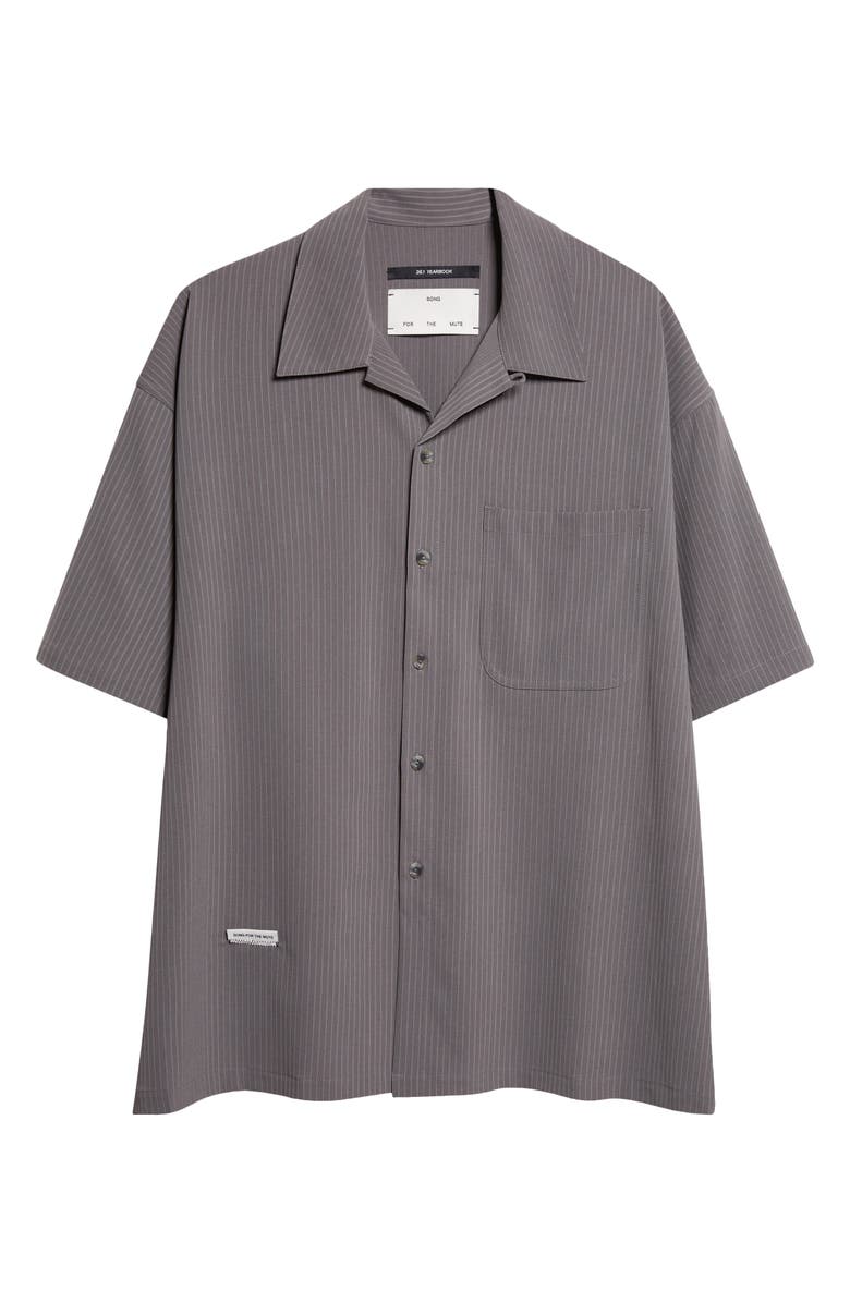 SONG FOR THE MUTE Gym Pinstripe Gabardine Camp Shirt, Main, color, Grey