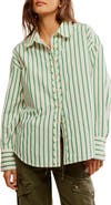 Free People Varsity Vibes Stripe Oversize Cotton Button-Up Shirt