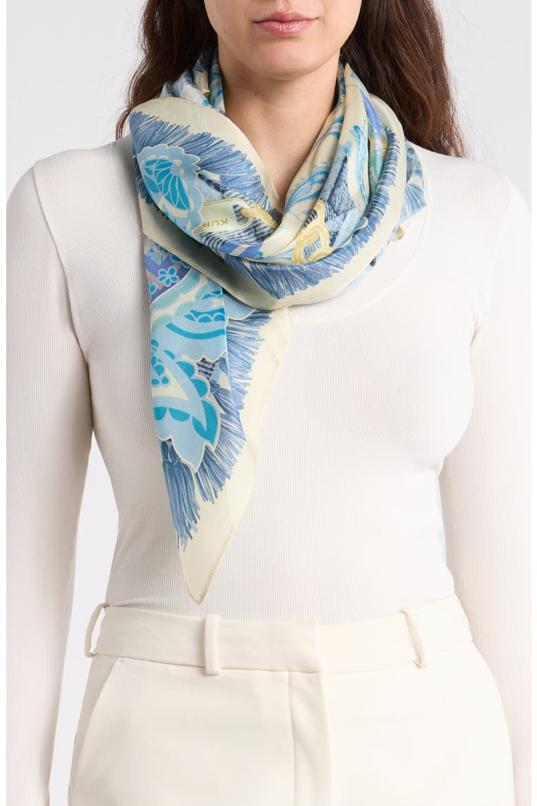 Paisley Denim Silk Square Scarf, Main, color, BONE MULTI