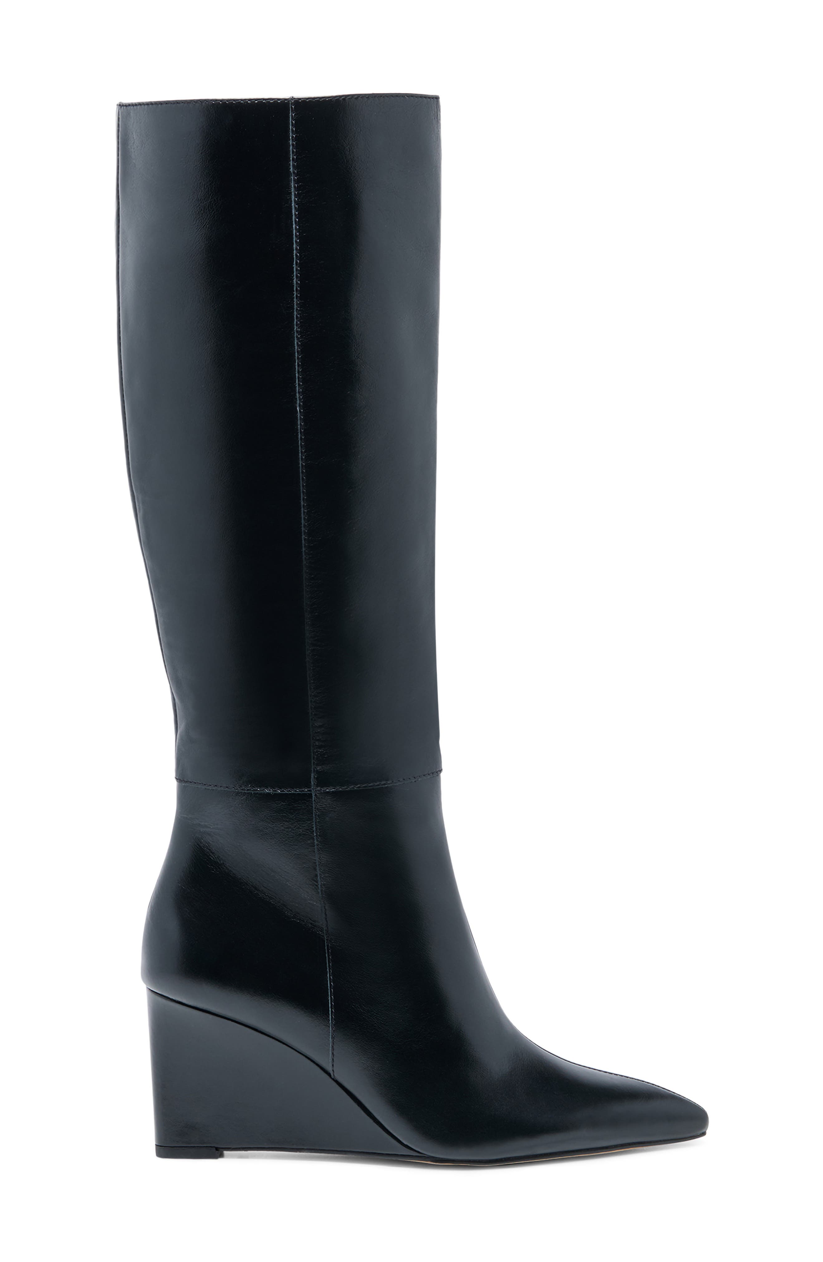 Emila Leather Wedge Boot, Alternate, color, BLACK LEATHER