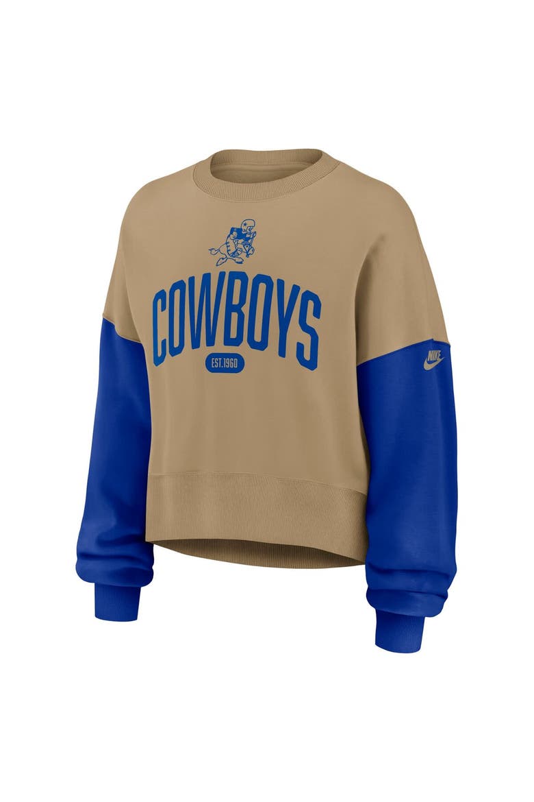 Women's Nike Tan Dallas Cowboys Oversized Rewind Pullover Sweatshirt, Alternate, color, Tan