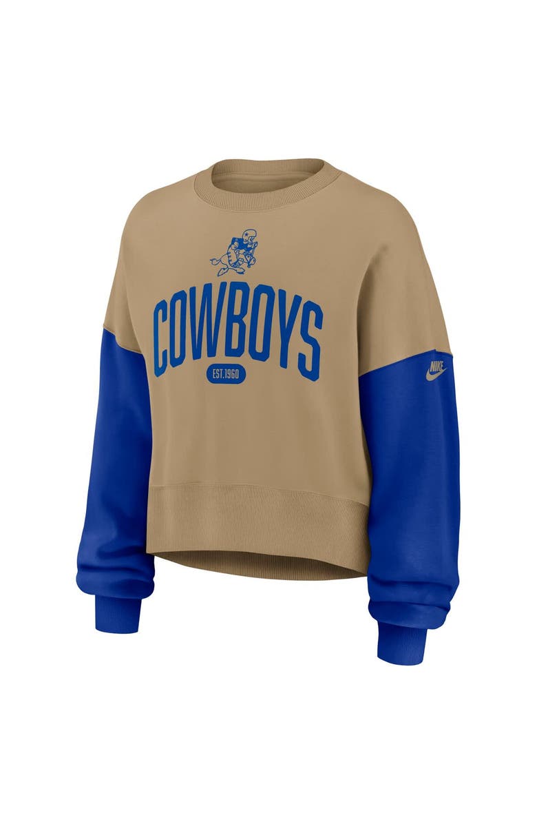 Nike Women's Nike Tan Dallas Cowboys Oversized Rewind Pullover Sweatshirt, Alternate, color, Tan