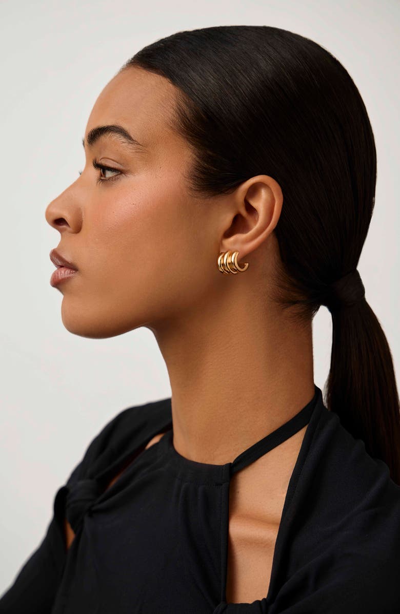 Missoma Chubby Triple Ridge Small Hoop Earrings, Alternate, color, Gold