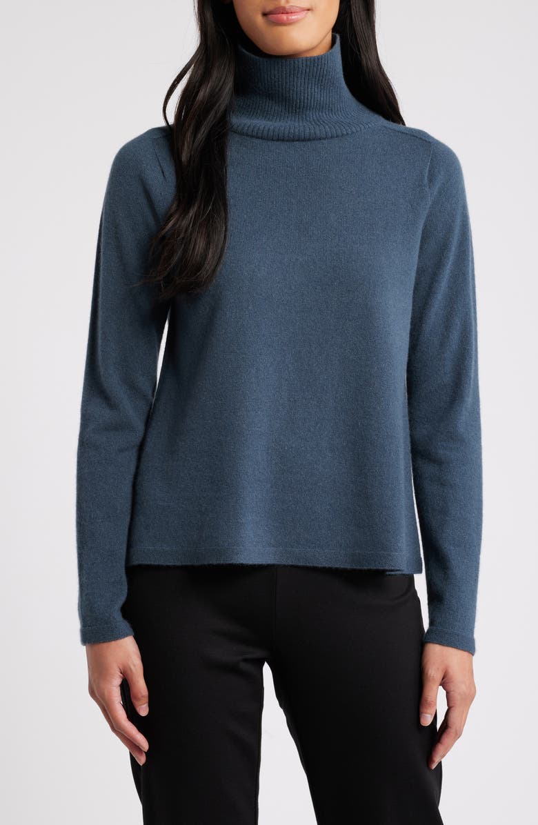 Eileen Fisher Boxy Cashmere Turtleneck Sweater, Main, color, Eucly