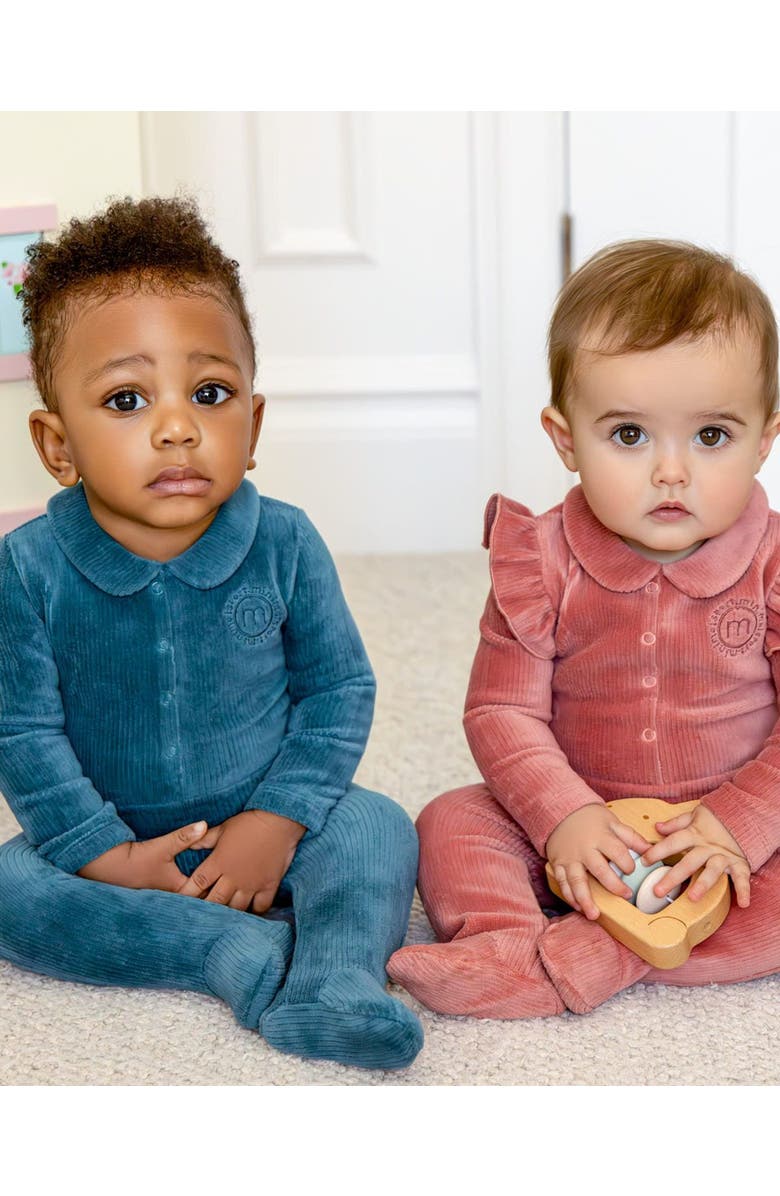 MiniMoi Baby Cotton Rich Corduroy Ruffled Footie, Alternate, color, Old Rose