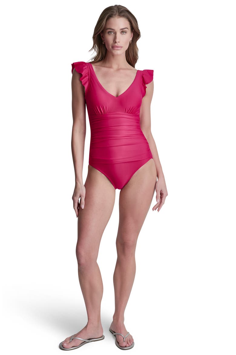 Ruffle Sleeve One-Piece Swimsuit, Alternate, color, AMALFI