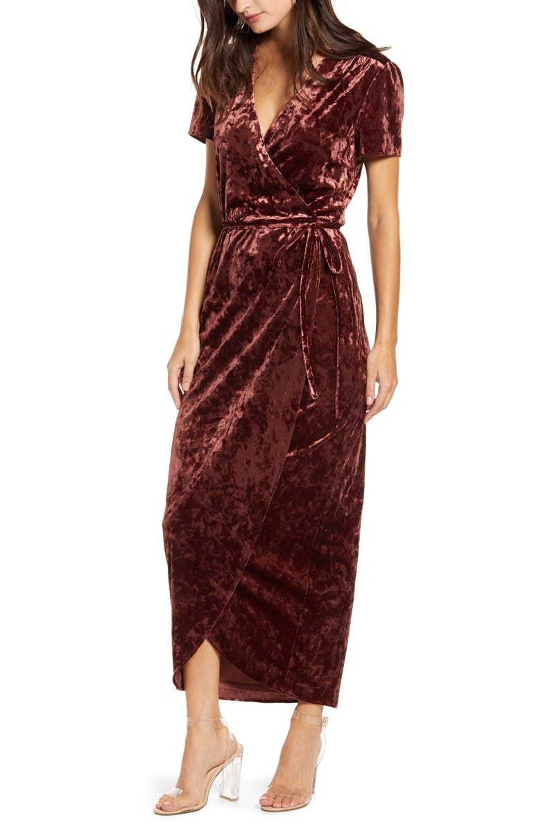 WAYF Next to You Velvet Wrap Dress, Main, color, 