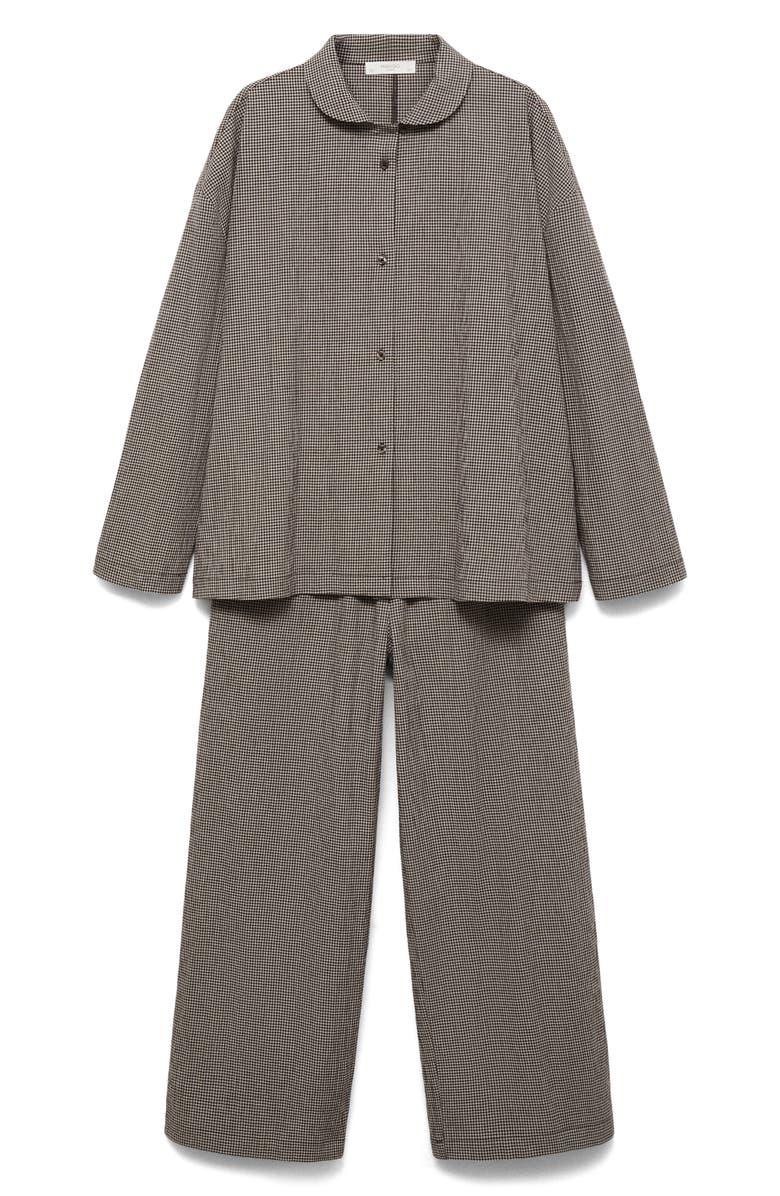 MANGO Gingham Stretch Cotton Pajamas, Main, color, Chocolate