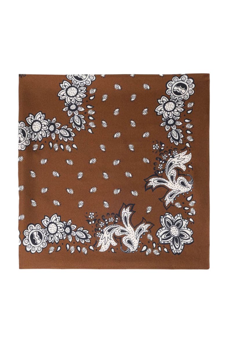 Bandana Print Silk Scarf, Main, color, Brown bandana print