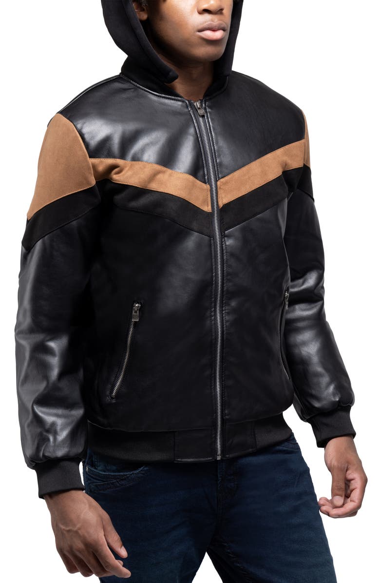 XRAY Hooded Faux Leather Jacket, Alternate, color, Black/ Brown