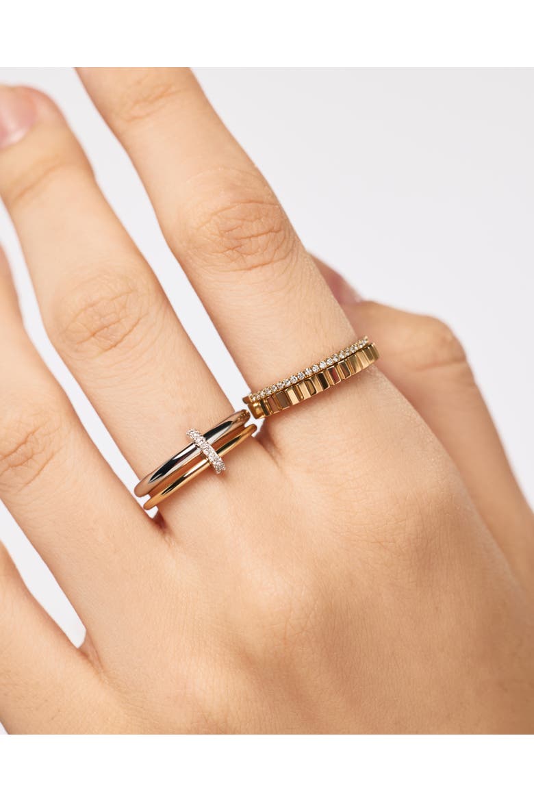 Solid Yellow Gold - Two Tone Diamond Link Ring, Alternate, color, Two-Tone