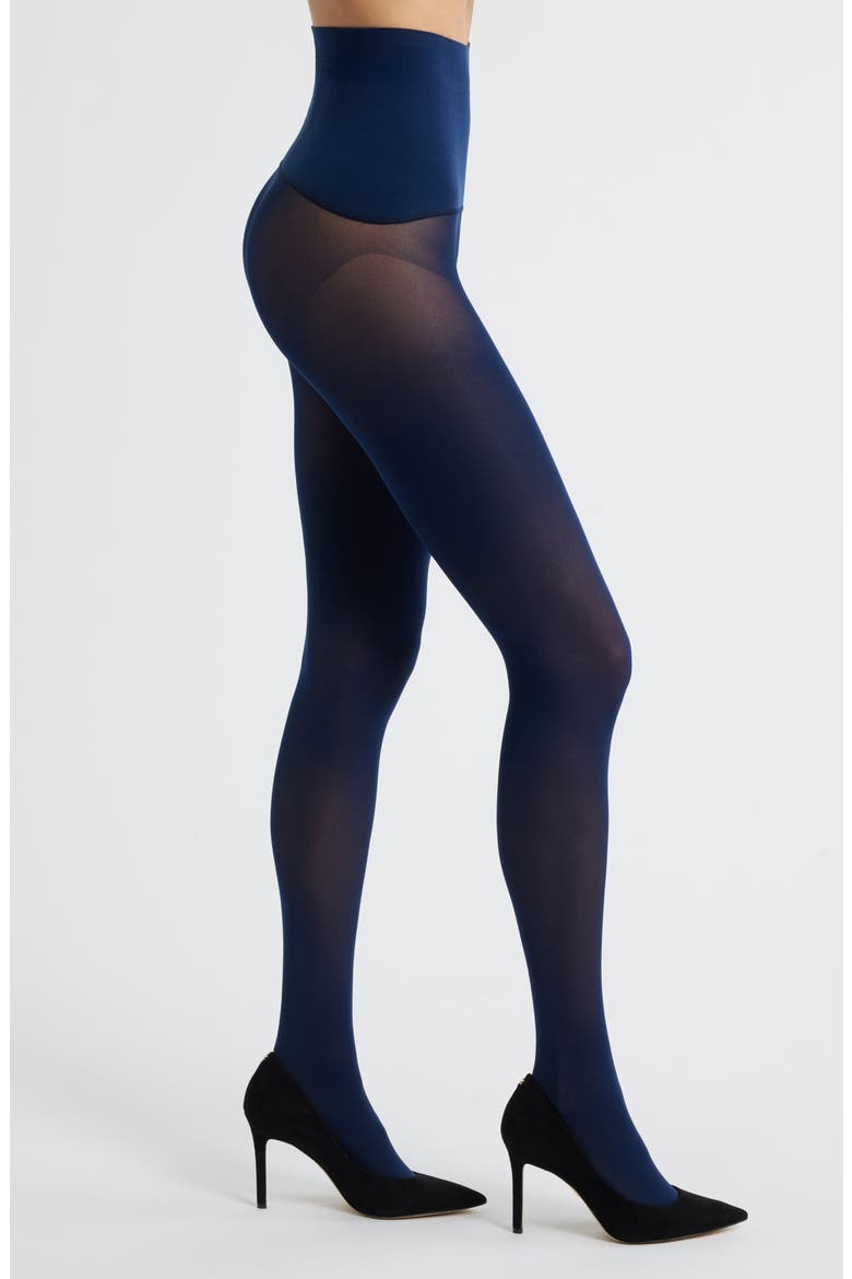 Yoga Waist Opaque Tights, Main, color, NAVY