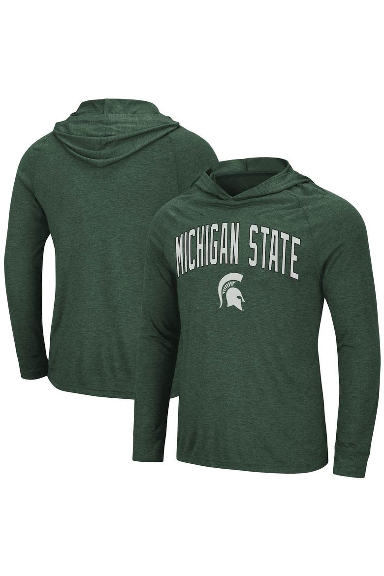Men's Colosseum Heathered Green Michigan State Spartans Big & Tall Wingman Raglan Hoodie T-Shirt, Main, color, Heather Green