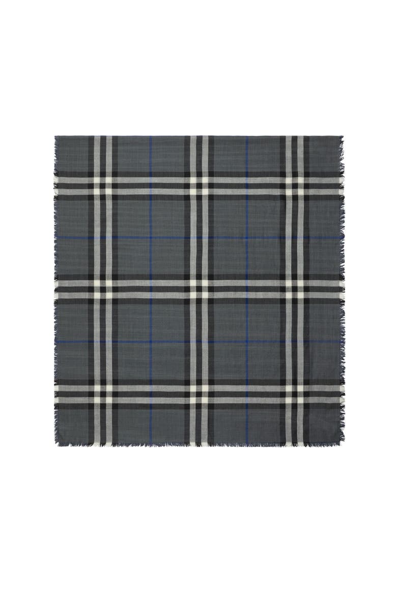 Reversible Check Wool Silk Scarf, Main, color, Marlborough grey/mast blue