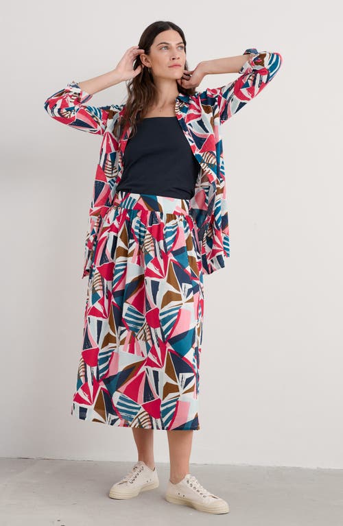 Shop Seasalt Cornwall Wren Abstract Print Cotton Blend Button-up Shirt In Spinnaker Sails Chalk