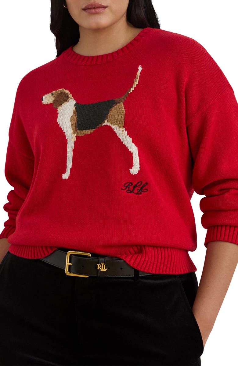Lauren Ralph Lauren Foxhound Cotton Intarsia Sweater, Main, color, Ralph Red Multi