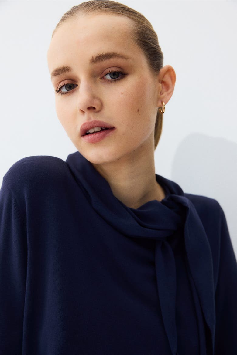 Scarf-collar Jumper, Alternate, color, Navy blue