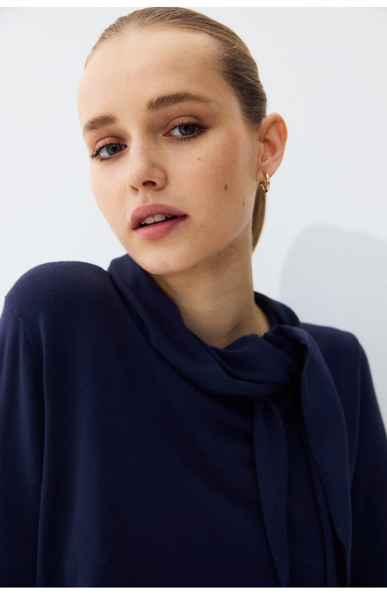 H&M Scarf-collar Jumper, Alternate, color, Navy Blue