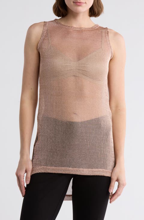 Metallic High-Low Tunic Sweater