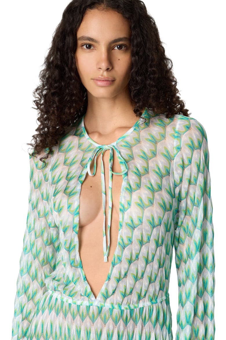 Cover-up In Viscose With Floral Pattern And Long Sleeves, Alternate, color, Multicoloured