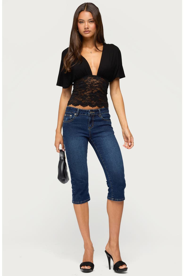 Jaeda Lace Inset Flutter Sleeve Top, Alternate, color, BLACK