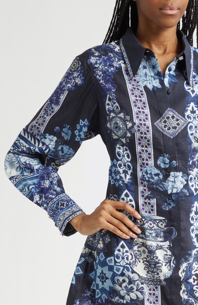 Camilla A Tiled Wonderland Long Sleeve Linen & Silk Twill Shirtdress, Alternate, color, A Tiled Wonderland