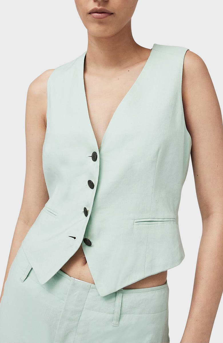 rag & bone Priya Linen Blend Vest, Alternate, color, Mint